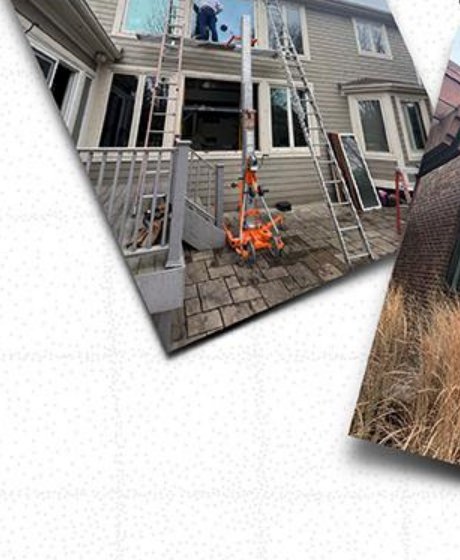 Ladders set against a house on an early Locke & Ladder job site